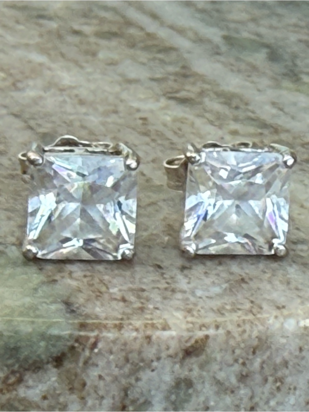 Classic Sterling Square Cubic Zirconia Stud Earrings in Clear Silver